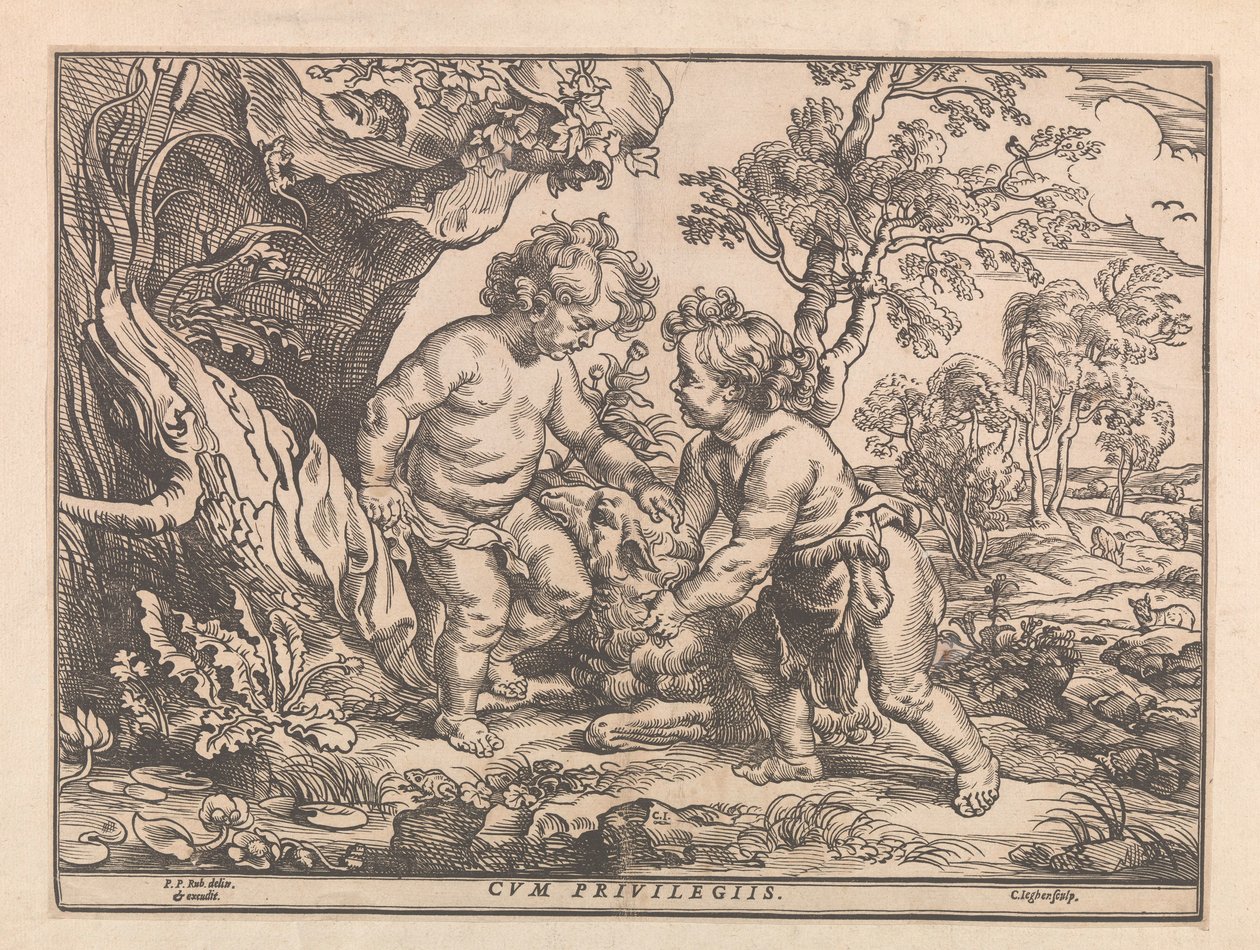 Kristusbarnet och Johannes Döparen leker med lammet av Christoffel Jegher
