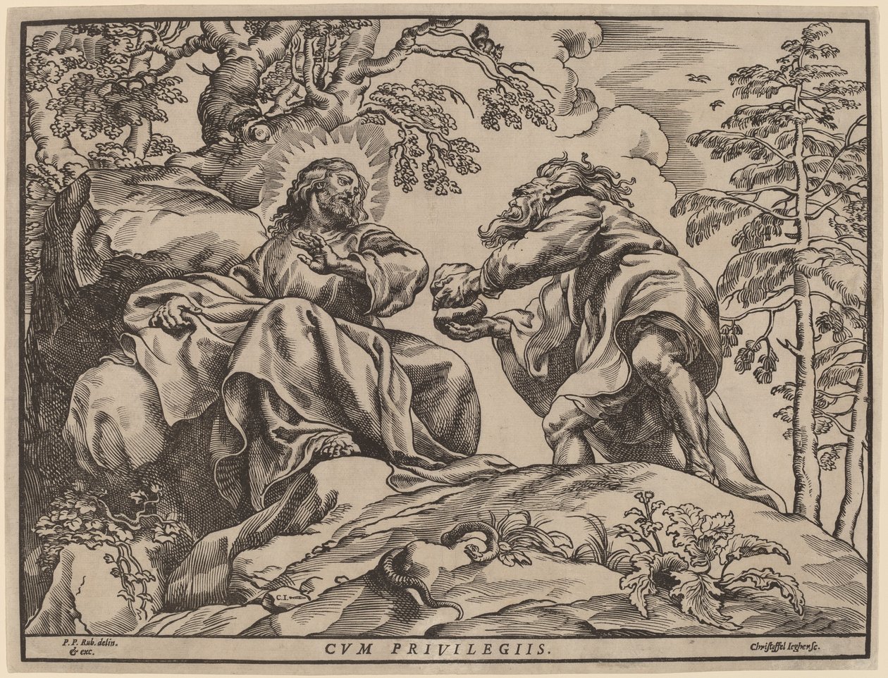 Kristi frestelse av djävulen av Christoffel Jegher after Sir Peter Paul Rubens