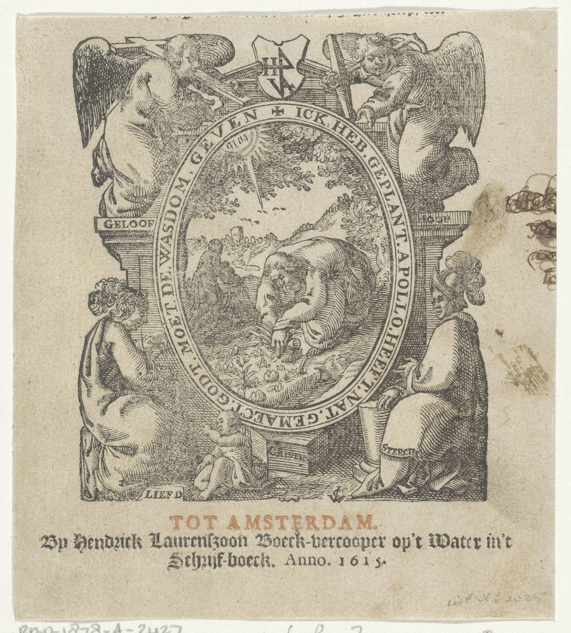 Titelvinjett med en man som planterar grödor av Christoffel van Sichem (II) (possibly)