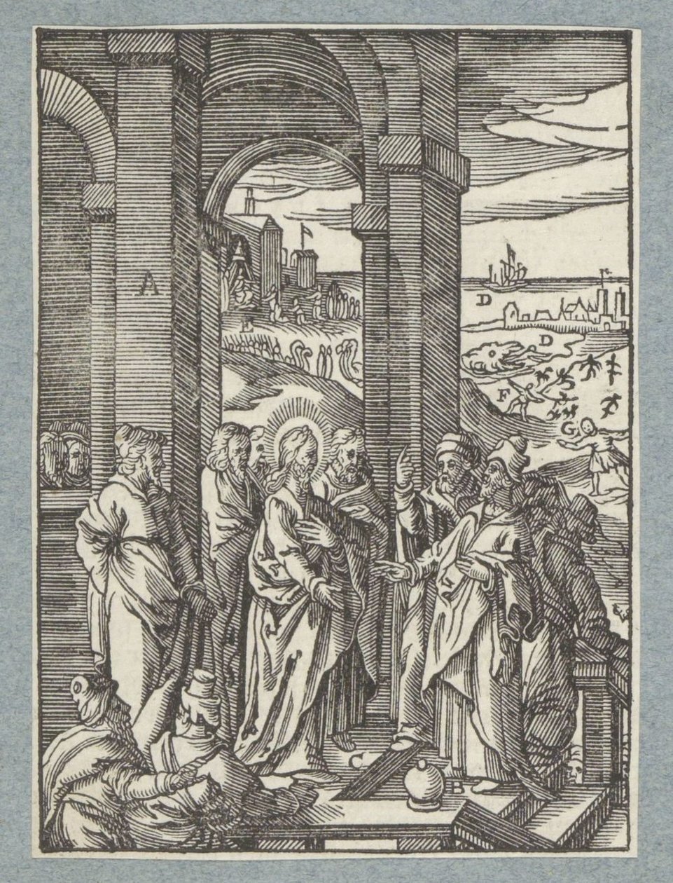 Fariséerna och de skriftlärda ber om ett tecken på Kristus av Christoffel van Sichem (II)