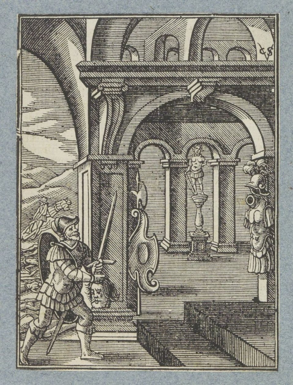 Sauls huvud förs in i filistéernas tempel av Christoffel van Sichem (II)