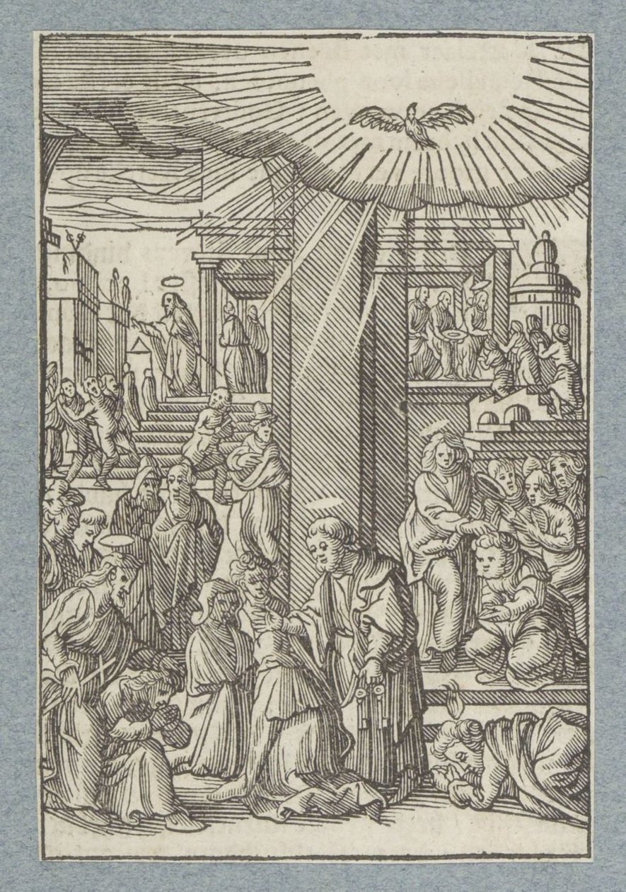 Petrus, Johannes och Filip välsignar troende i Samaria av Christoffel van Sichem (II)