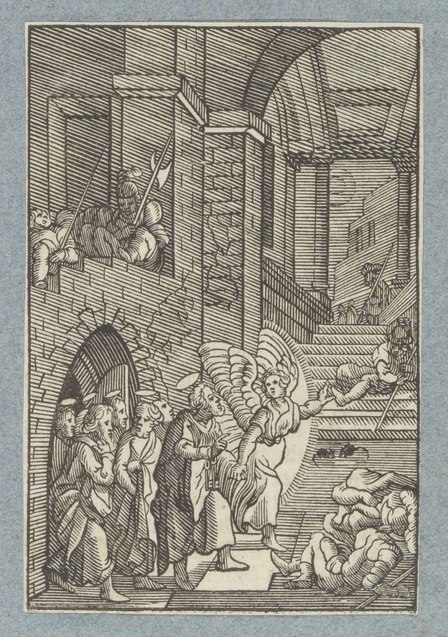 Petrus och de andra apostlarna släpps ur fängelset av en ängel av Christoffel van Sichem (II)