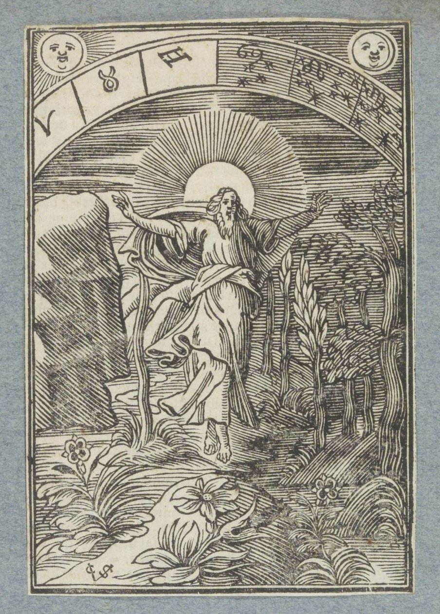 Fjärde skapelsedagen: skapandet av solen, månen och stjärnorna av Christoffel van Sichem (II)