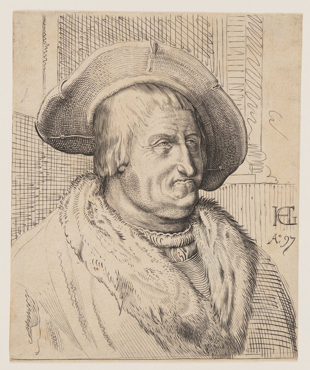 Fantasiporträtt av en gammal man med hatt av Christoffel van Sichem I