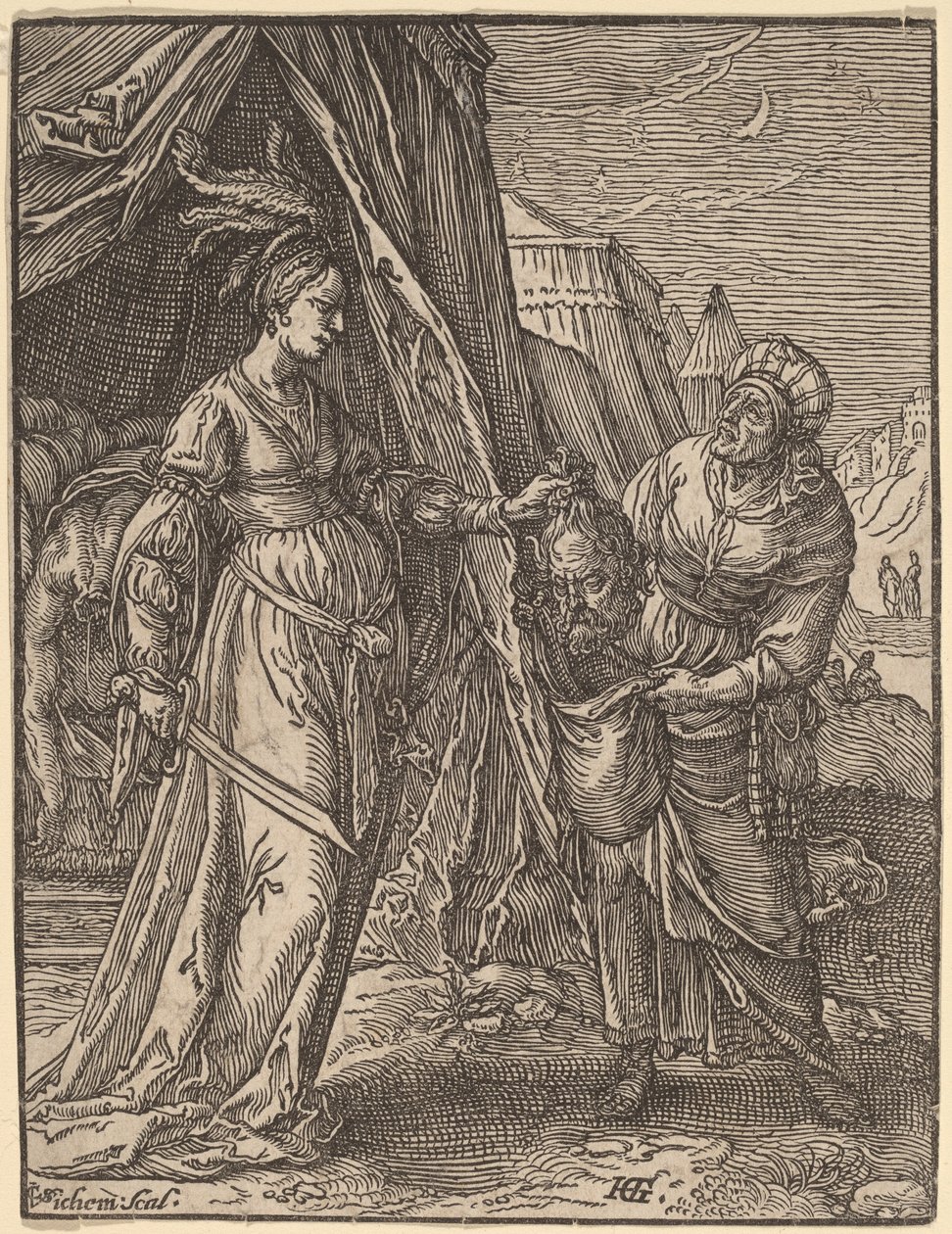 Judith med huvudet av Holofernes av Christoffel van Sichem I, after Hendrik Goltzius