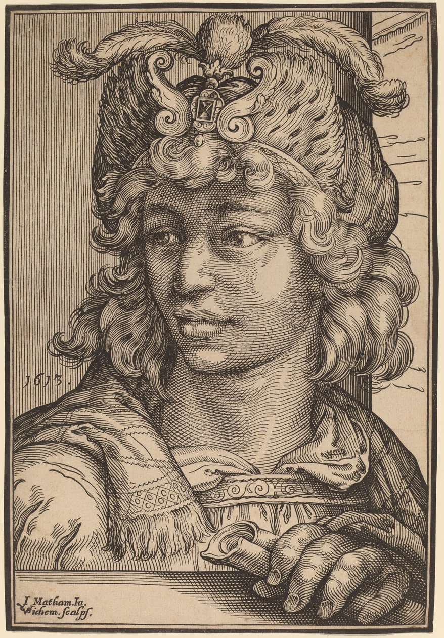 Byst av en ung man av Christoffel van Sichem I after Jacob Matham