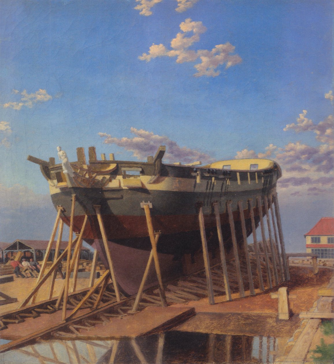 En korvett på slipwayen. av Christoffer Wilhelm Eckersberg