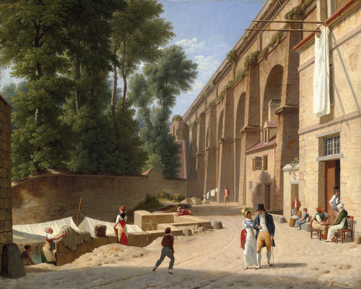 Danska:  Akvædukten i Arcueil The Landscape under the aqueduct at Arcueil near Paris av Christoffer Wilhelm Eckersberg