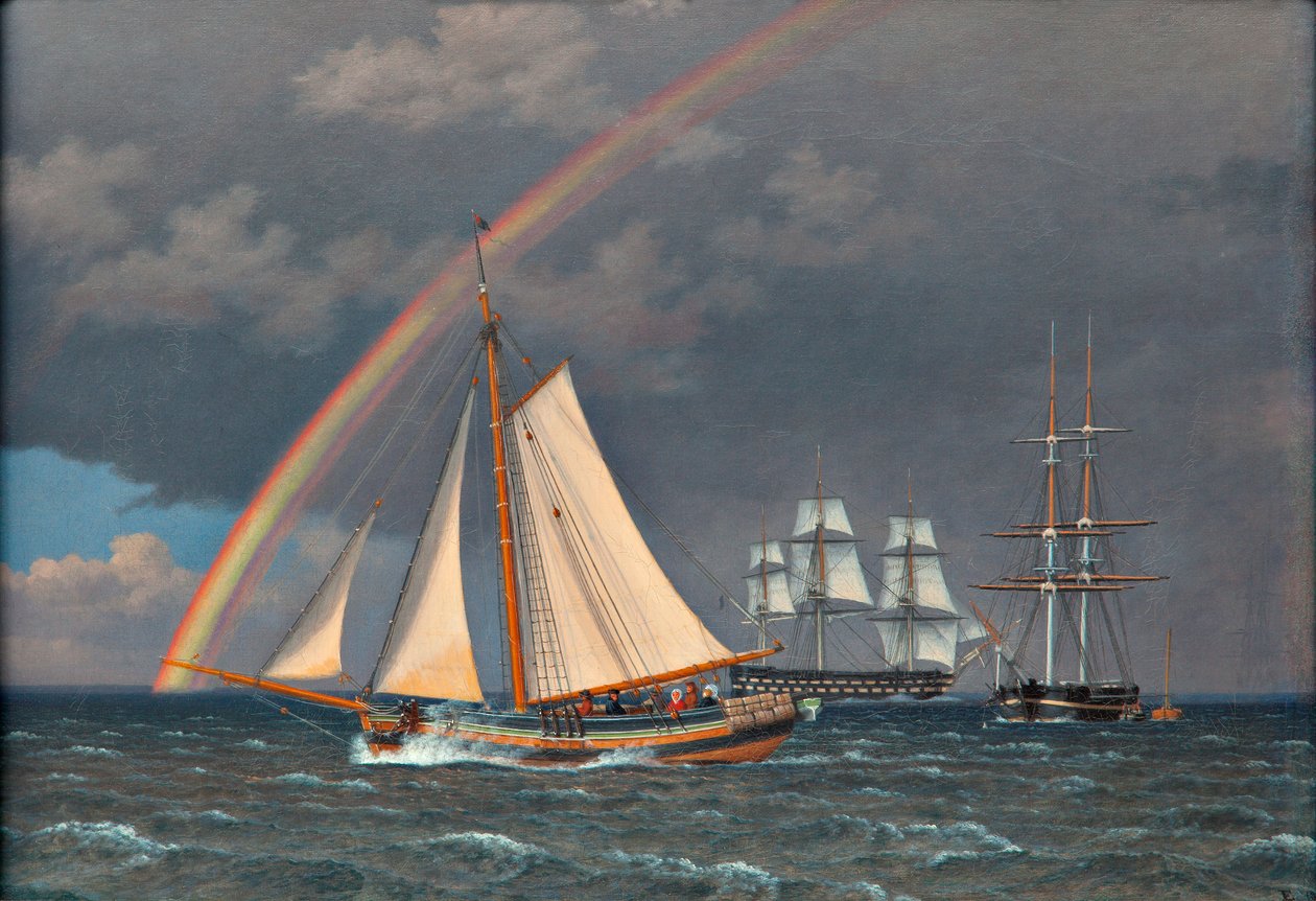 Regnbåge till havs med några kryssningsfartyg av Christoffer Wilhelm Eckersberg