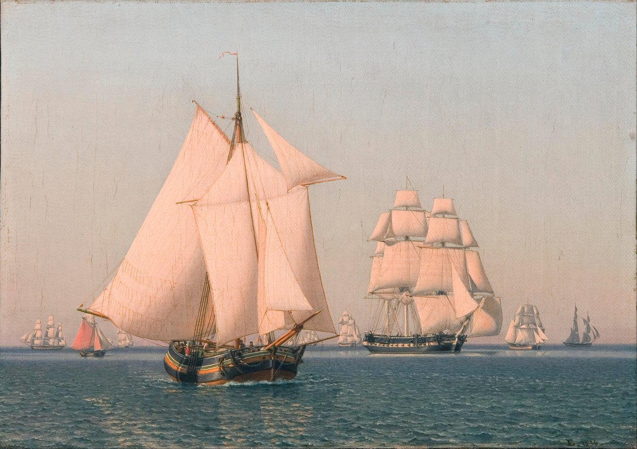 Fartyg under segel i en mild bris en klar sommareftermiddag av Christoffer Wilhelm Eckersberg