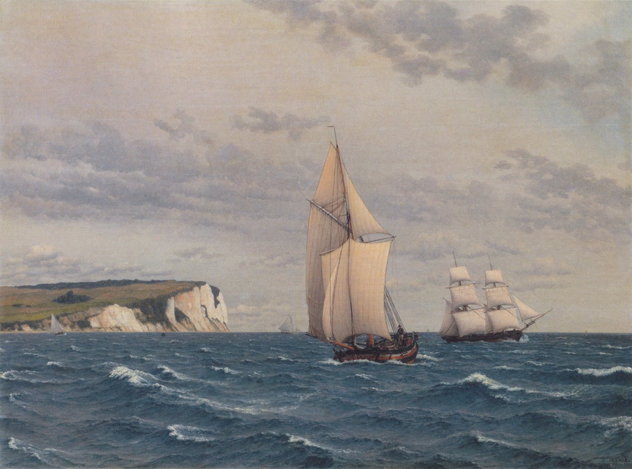 Den södra delen av klipporna på Møn sett från havet. av Christoffer Wilhelm Eckersberg