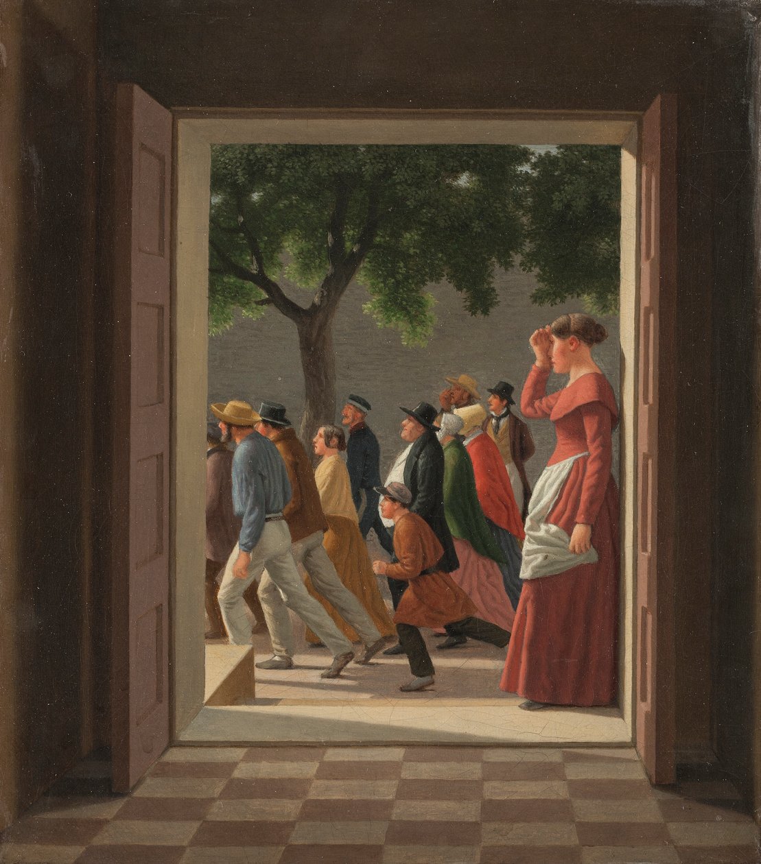 Vy genom en dörr till löpande figurer av Christoffer Wilhelm Eckersberg