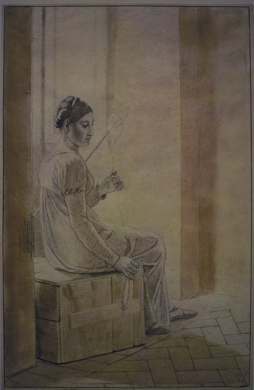 Ung romersk kvinna sitter på en trälåda av Christoffer Wilhelm Eckersberg