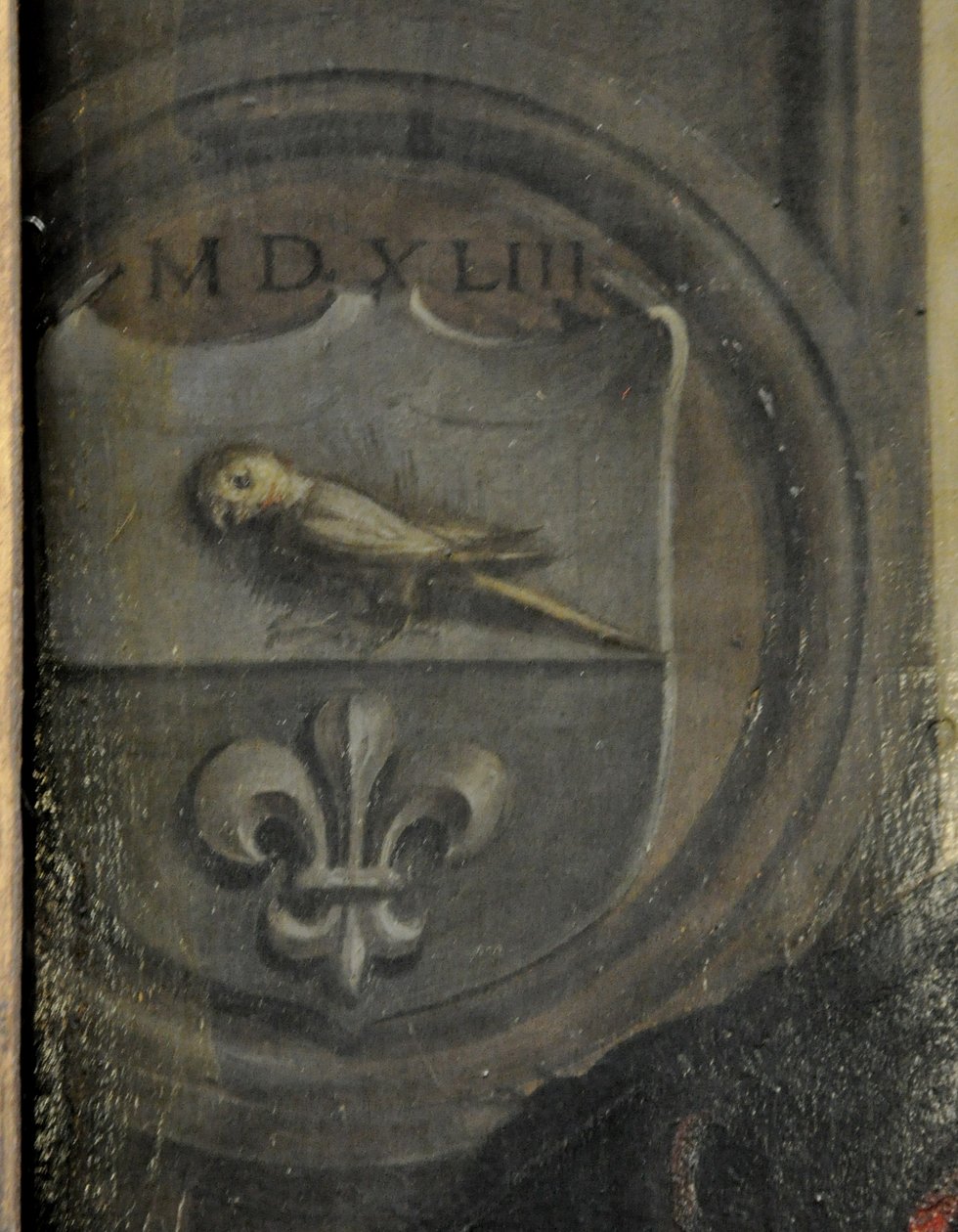 Porträt des Christoph Baumgartner (Paumgartner); Detail: Wappen av Christoph Amberger  Amberger