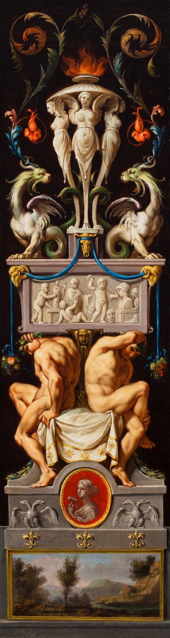 Studie till en komposition med Ignudi och grotesker och en allegori över skulptur, ca 1776 (olja på duk) av Christoph Unterberger