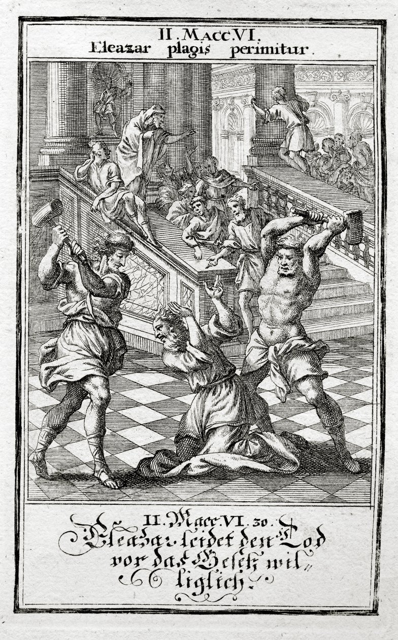 Eleazar accepterar villigt dödsstraffet, Maccabees 1695 av Christoph Weigel