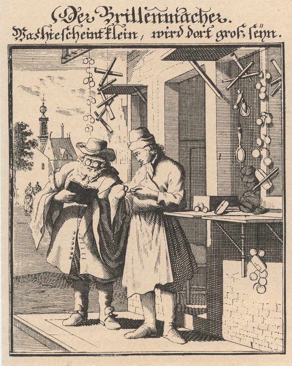 Glasögonmakare från Figure of the Main Charitable Estates, 1698 av Christoph Weigel the Elder