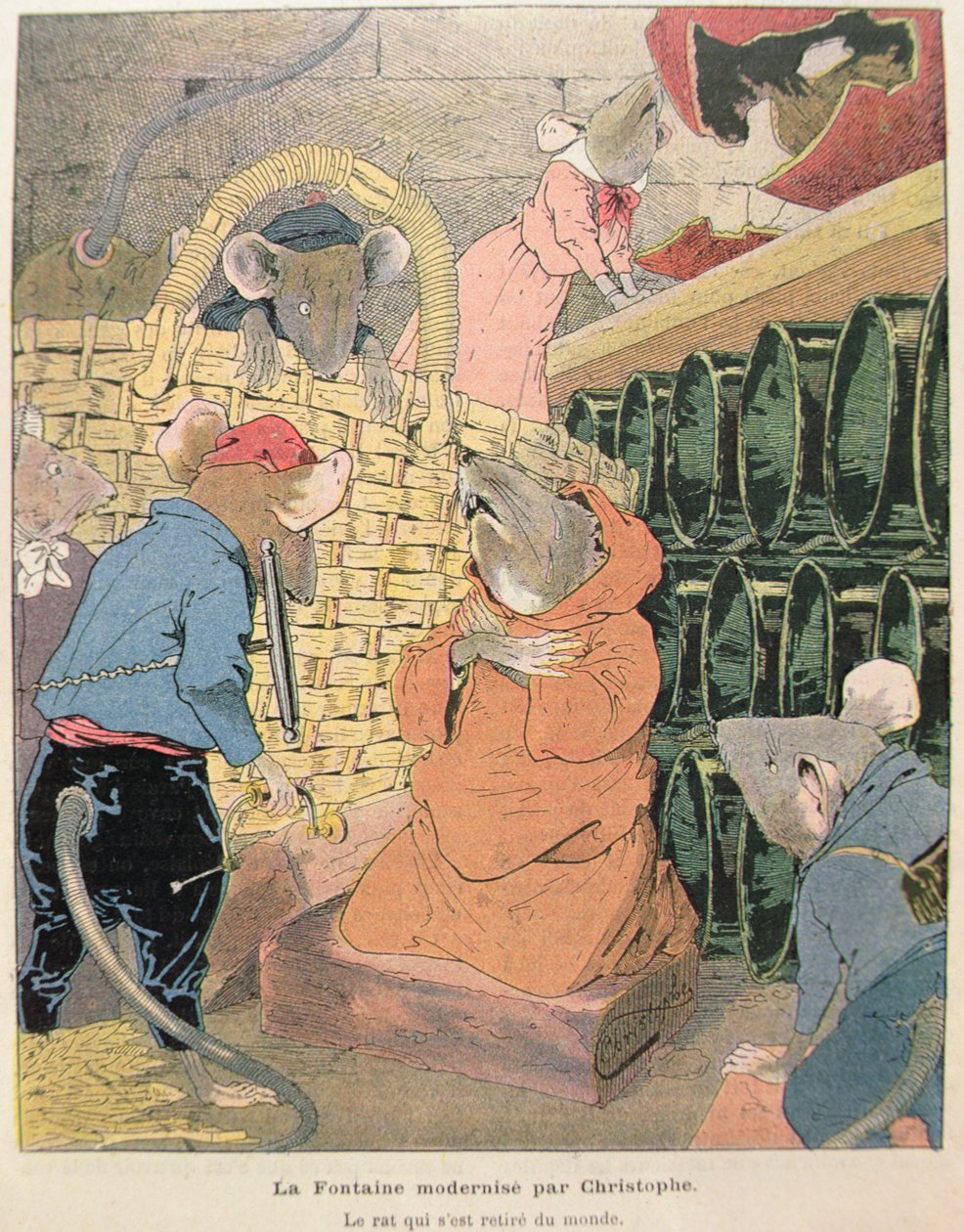 Illustration för Råttan som har dragit sig ur samhället från fabler av Jean de La Fontaine (1621-95) 1902 (färgstick) av Christophe 1856 1945 Christophe 1856 1945
