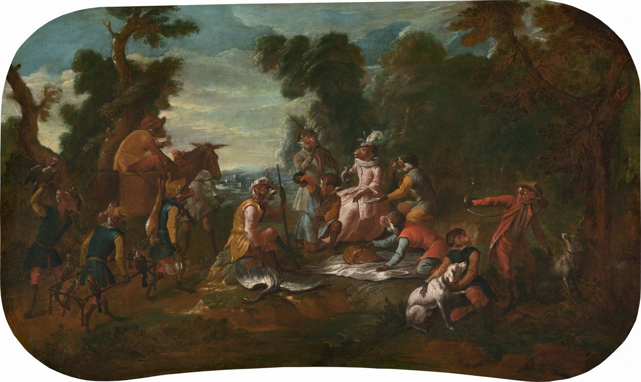 Singerie: Picknicken, ca 1739 (olja på duk) av Christophe Huet
