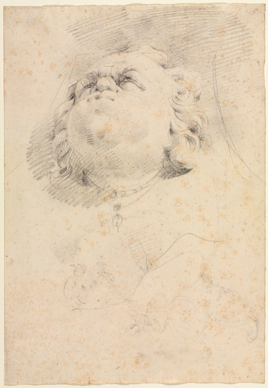 Skiss av ett huvud efter Giambolognas Neptunusfontän, ca. 1654. av Christophe Veyrier