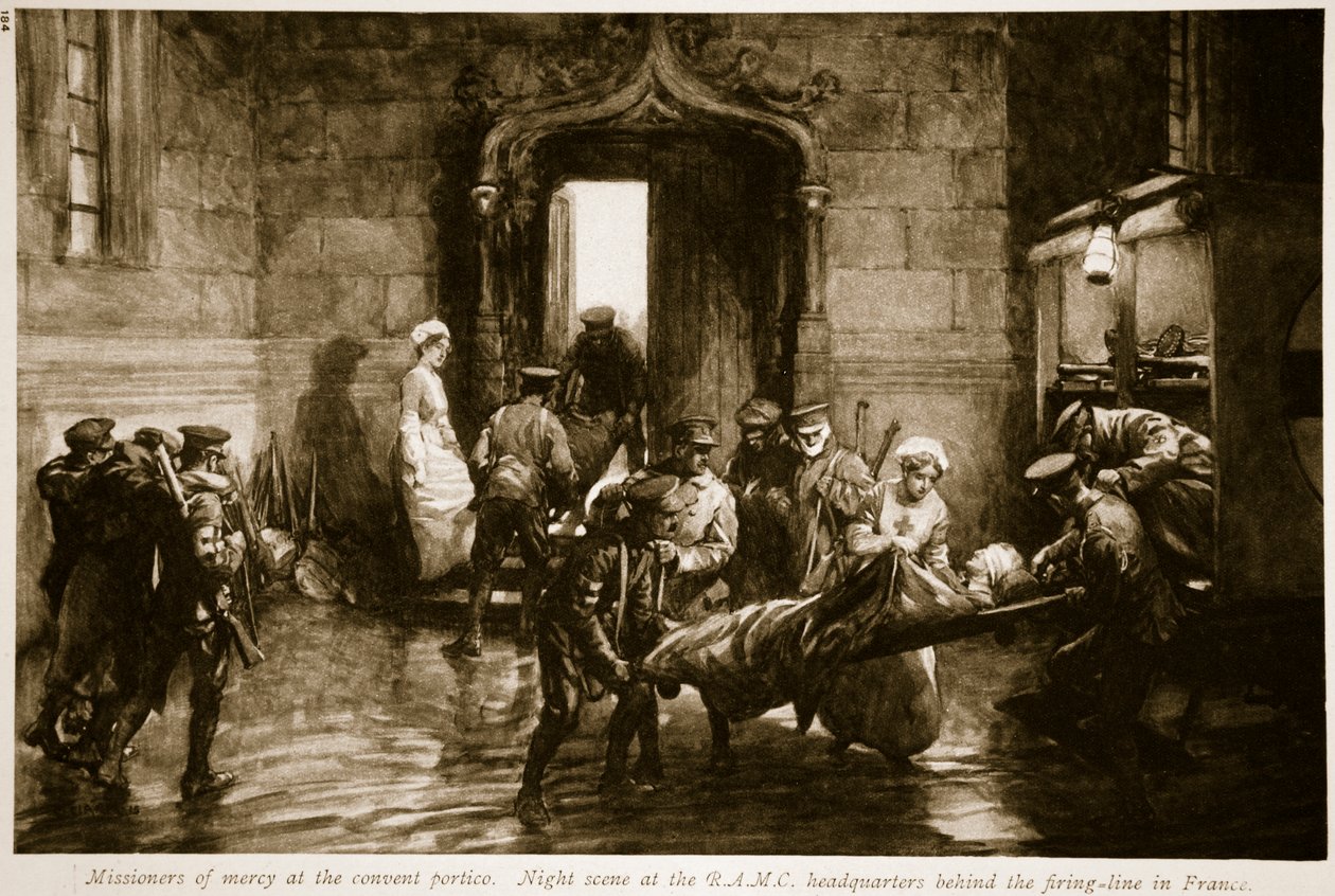 Barmhärtighetsmissionärer vid klostrets portik, 1914-19 av Christopher Clark