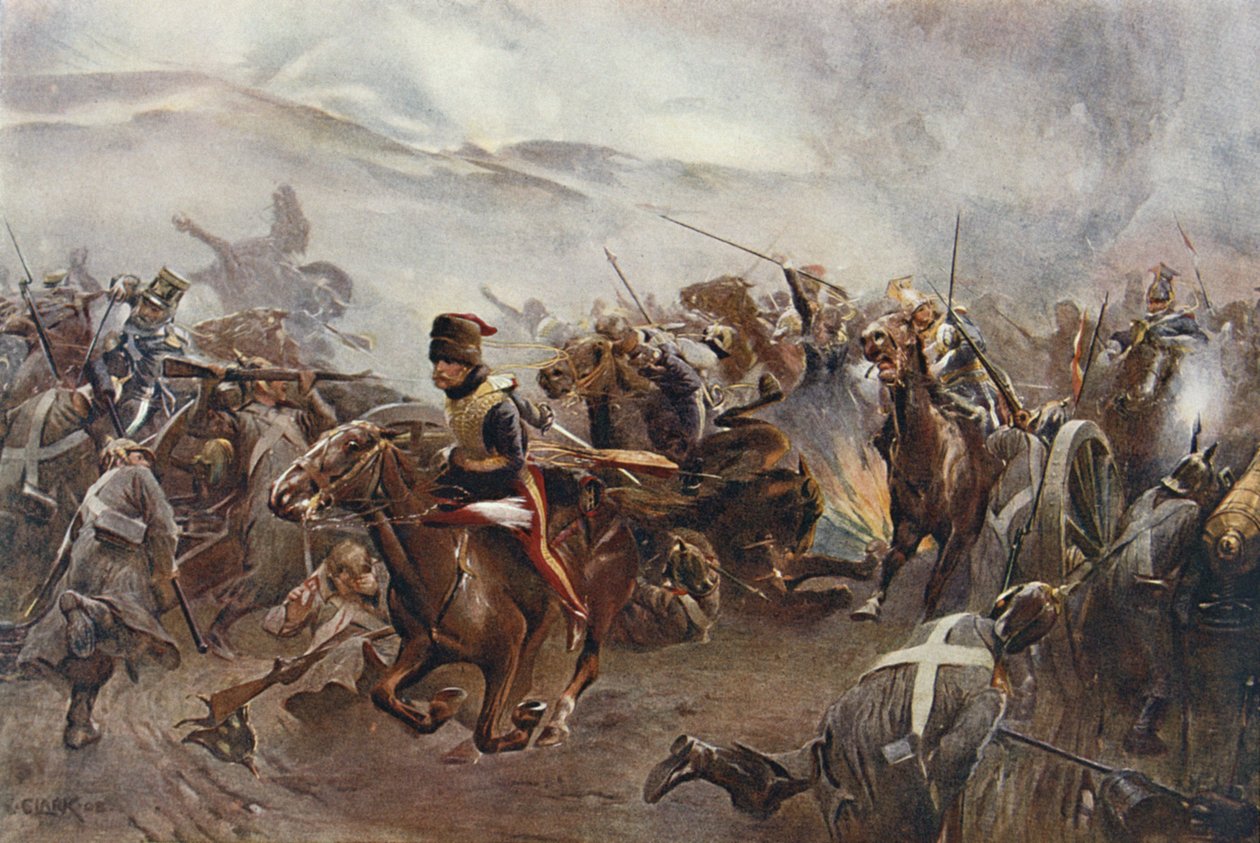 The Charge of the Light Brigade vid slaget vid Balaclava den 25 oktober 1854, illustration från "British Battles on Land and Sea" redigerad av Sir Evelyn Wood (1838-1919) 1915 av Christopher Clark