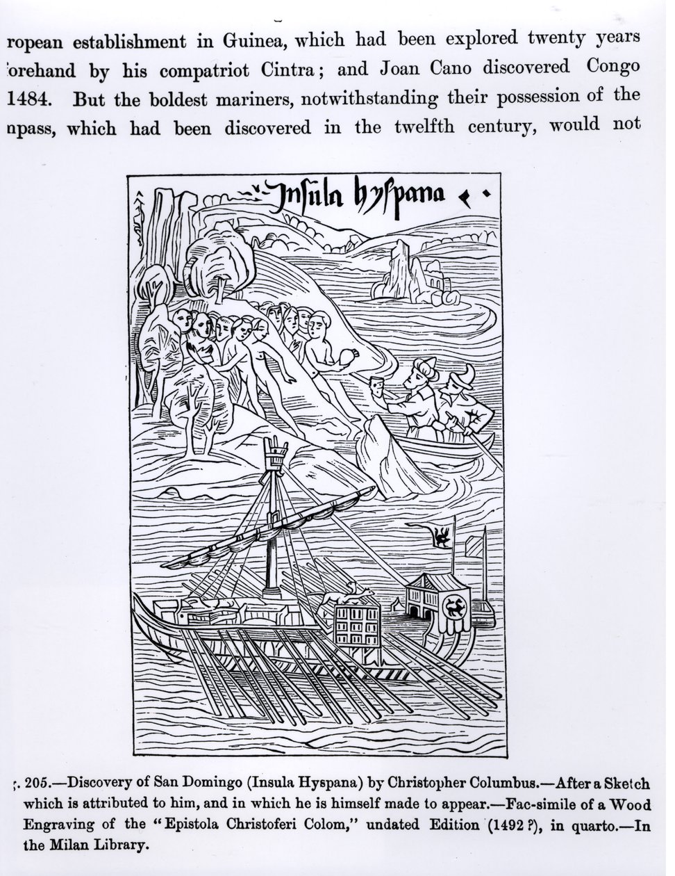 Upptäckten av San Domingo, från "Vetenskap och litteratur under medeltiden och renässansen", skriven och graverad av Paul Lacroix, 1878 av Christopher Columbus