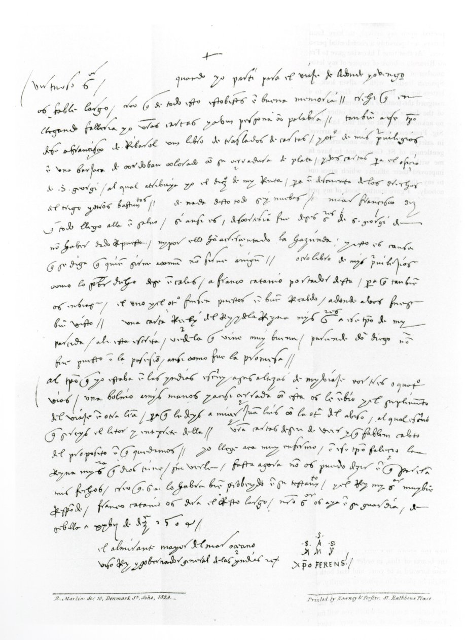Brev från Columbus från december 1504 till doktor Oderigo, från "Memorials of Columbus; or A Collection of Authentic Documents of That Celebrated Navigator", publicerat 1823 (svart fotografi). av Christopher Columbus