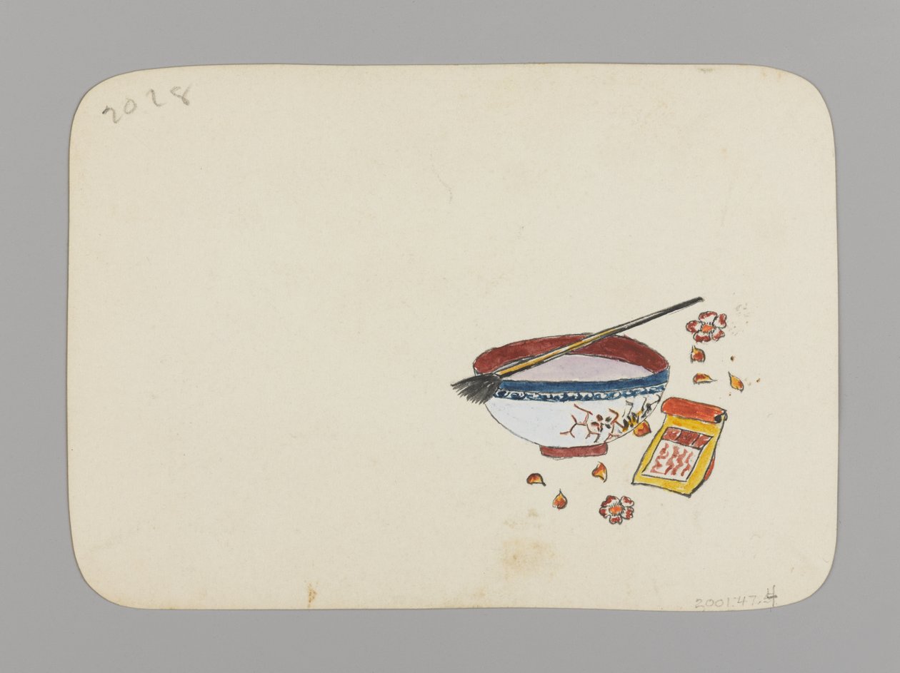 Maleskål og pensel (verso), ca. 1880 (wc og sort blæk på meget tyndt karton) swed av Christopher Grant La Farge