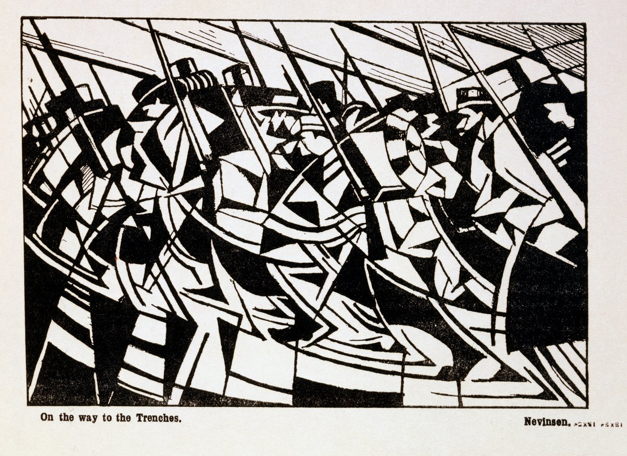 On the Way to the Trenches, illustration från "Blast" magazine, juni 1914 av Christopher Richard Wynne Nevinson