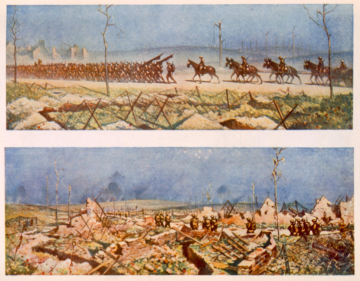 The Roads of France, C och D, från British Artists at the Front, Fortsättning av Västfronten, 1917 av Christopher Richard Wynne Nevinson