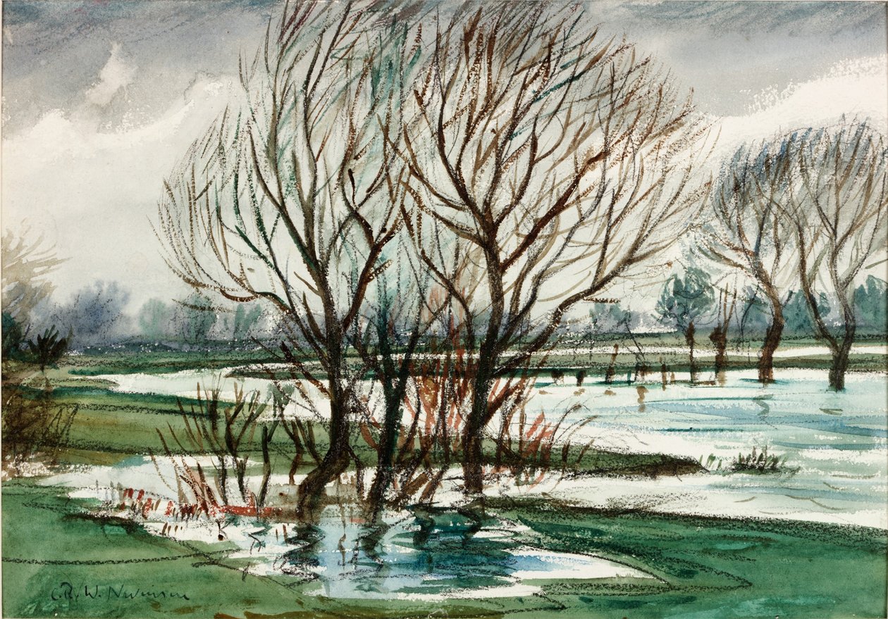 Willows (krita och akvarell på papper (klistrad på kort)) av Christopher Richard Wynne Nevinson