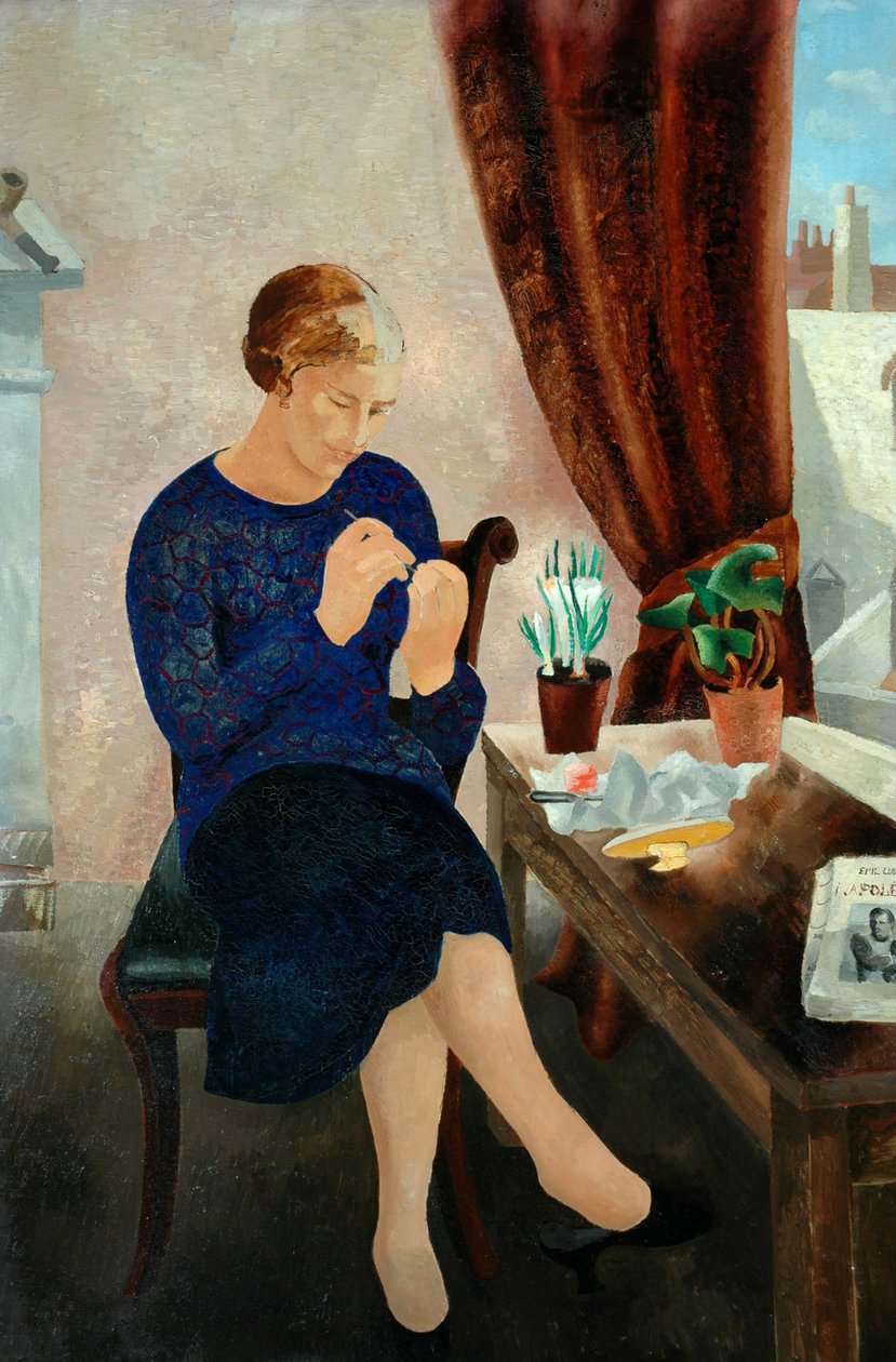 Sittande kvinna och manikyr och porträtt av Frosca Munster, 1929 av Christopher Wood