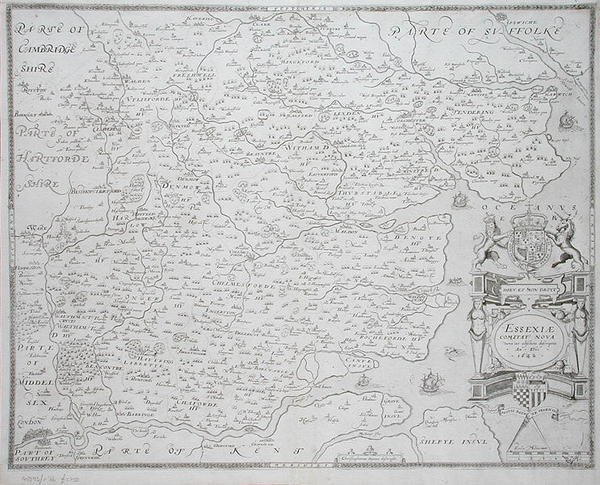 Karta över Essex, graverad av William Web, publicerad 1645 (gravyr) av Christopher (after) Saxton