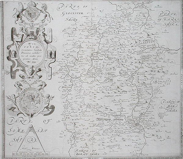 Karta över Wiltshire, graverad av William Web, publicerad 1645 (gravyr) av Christopher (after) Saxton