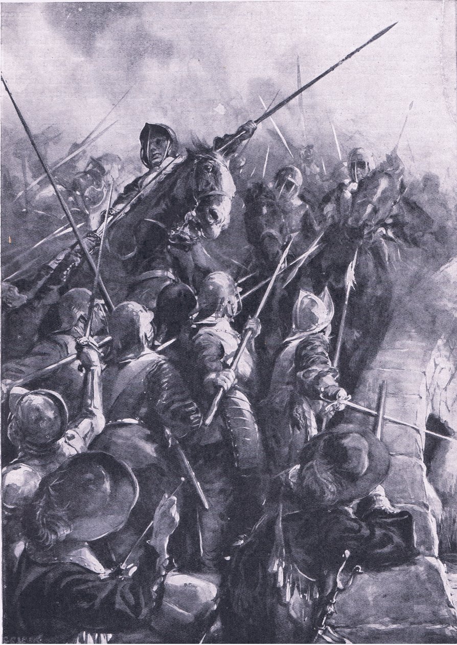 Slaget vid Preston 17 augusti 1648: När gäddan knuffades slogs de från bron, illustration från 