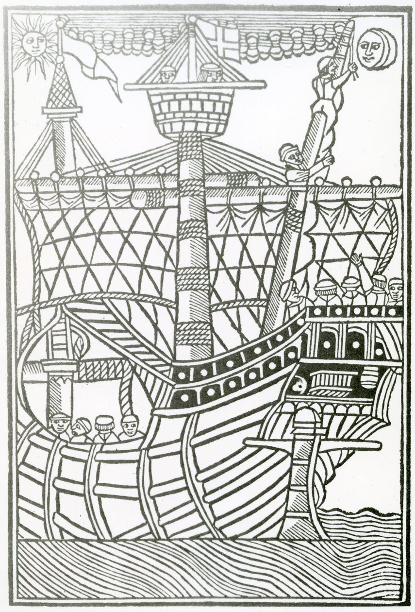 En karavel från "la Historia general de las Indias" 1547 av Christopher Columbus