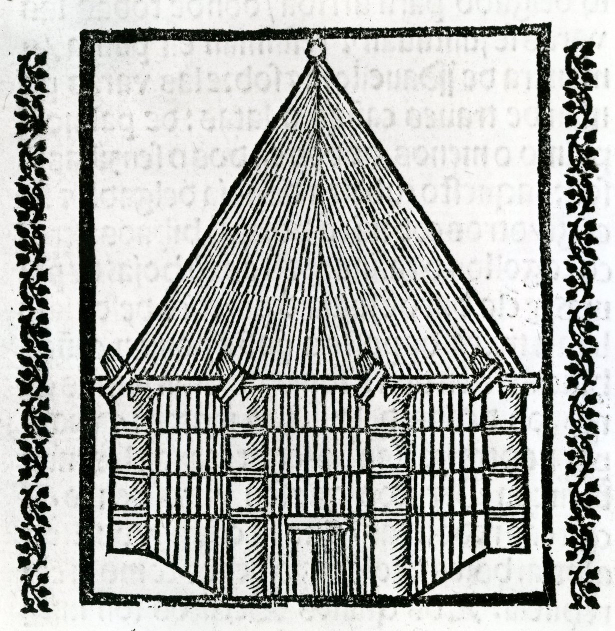 En hut från "la Historia general de las Indias" 1547 av Christopher Columbus