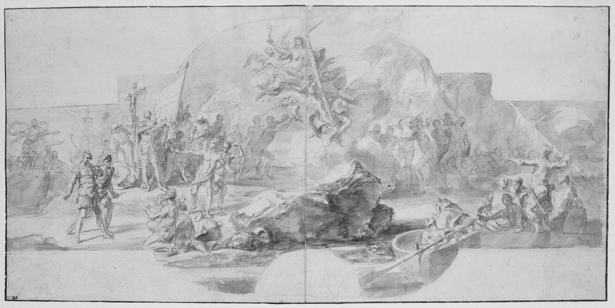 The Landing of Columbus in America, studie för en målning (förstörd 1777) för Sala del Minor Consiglio, Palazzo Ducale, Genua av Christopher Columbus