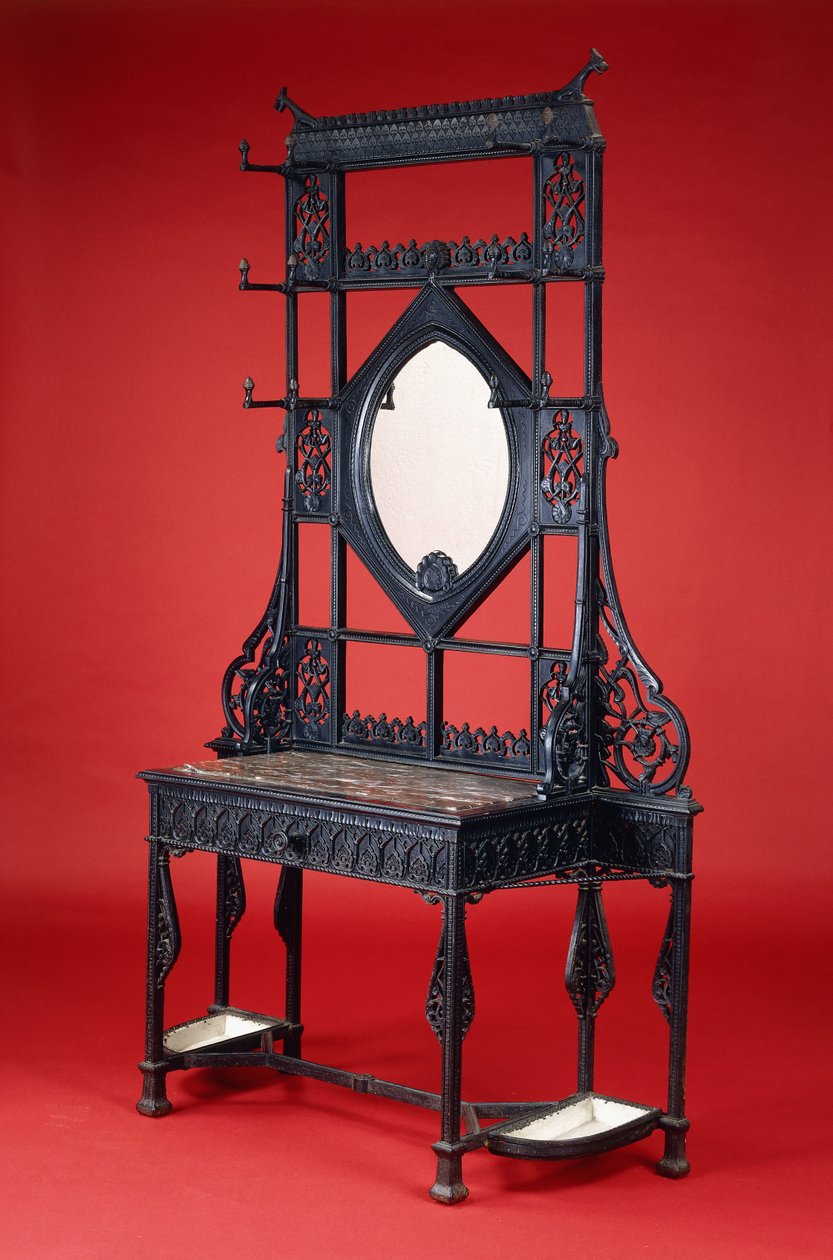 En Coalbrookdale gjutjärn hall (gjutjärn, marmor, spegel) av Christopher Dresser
