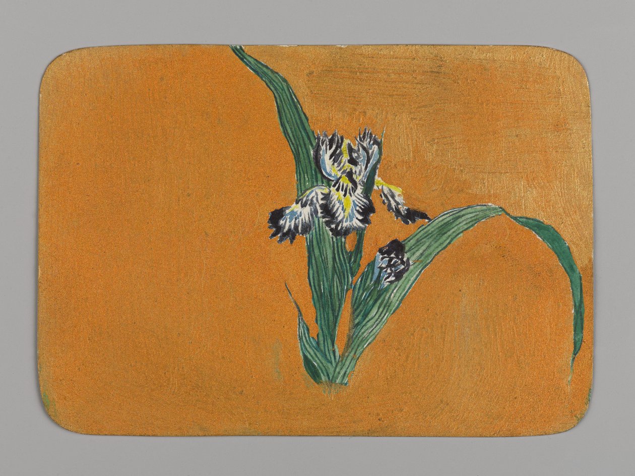 Litet kort med iris, ca 1880. Akvarell och metalliskt bläck av Christopher Grant La Farge