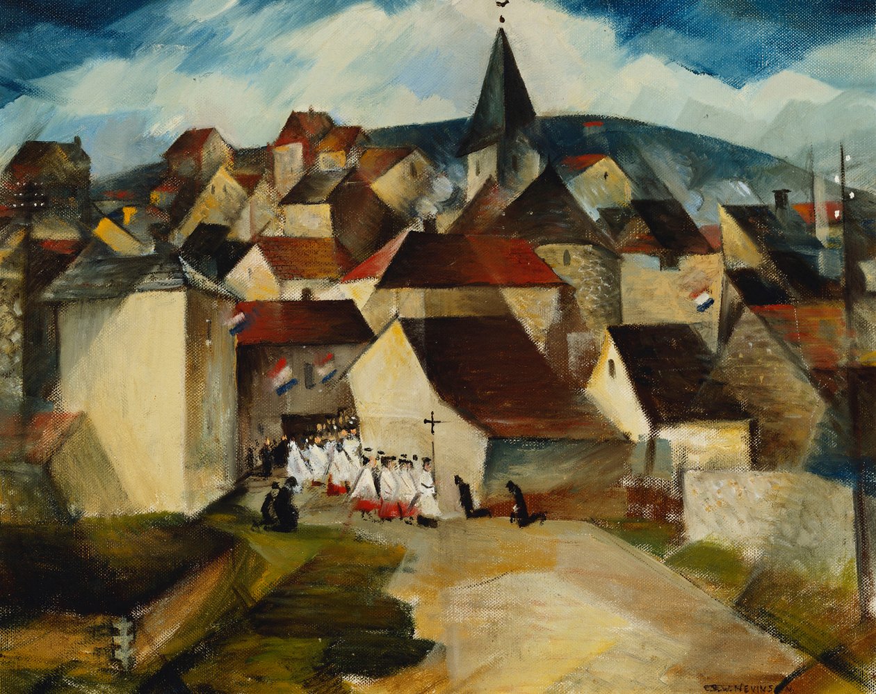 En byprocession, Frankrike, ca 1923 av Christopher Richard Wynne Nevinson