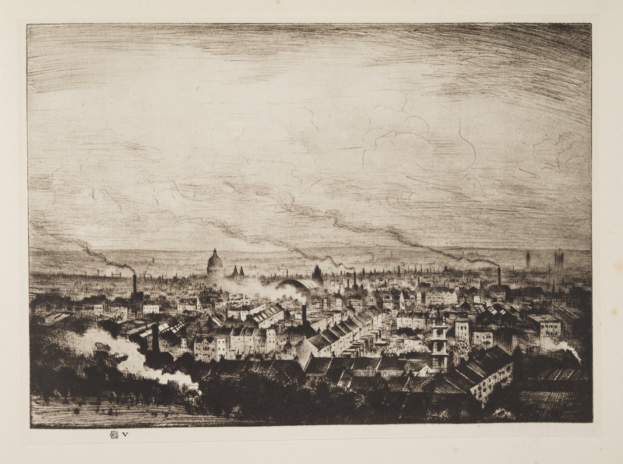 London från Parliament Hill, pub.1923 (etsning) av Christopher Richard Wynne Nevinson