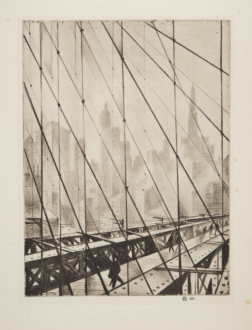Looking Through Brooklyn Bridge, pub.1921 (etsning) av Christopher Richard Wynne Nevinson