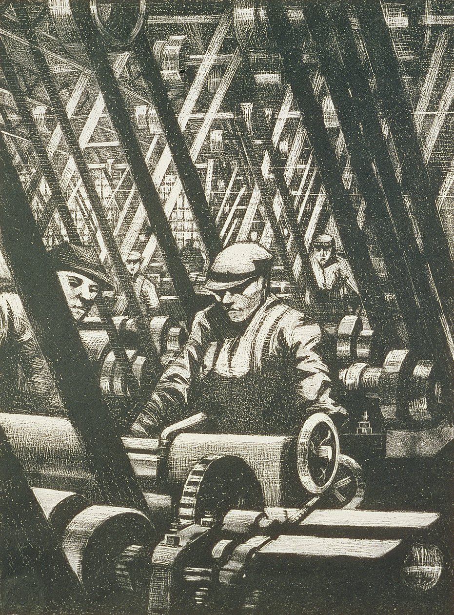 Tillverkning av motorn, 1917 (etsning och torrnål) av Christopher Richard Wynne Nevinson