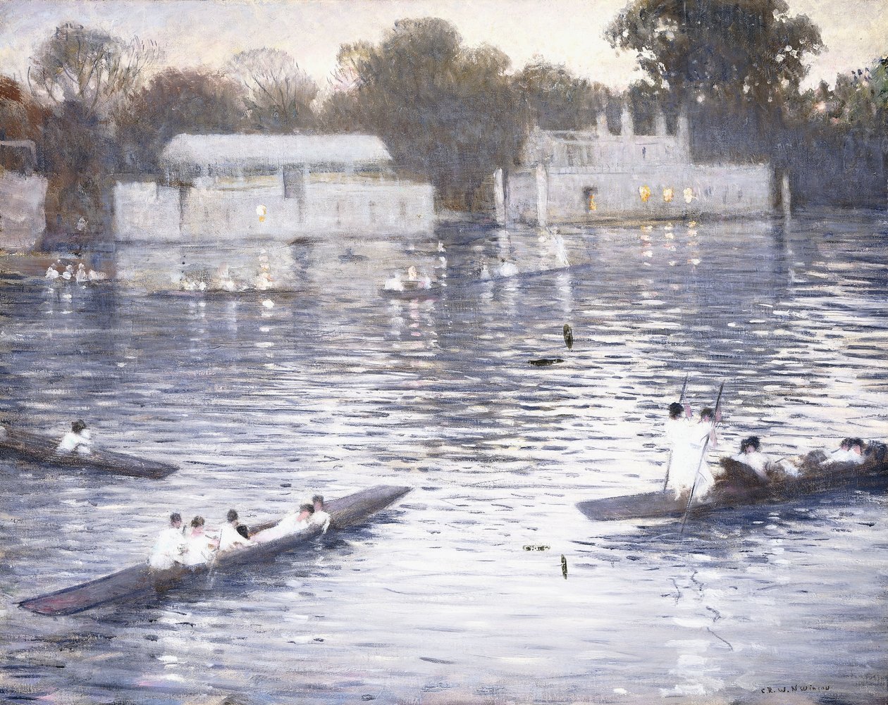 Söndag kväll, Punts on the Thames i Henley, 1924 av Christopher Richard Wynne Nevinson