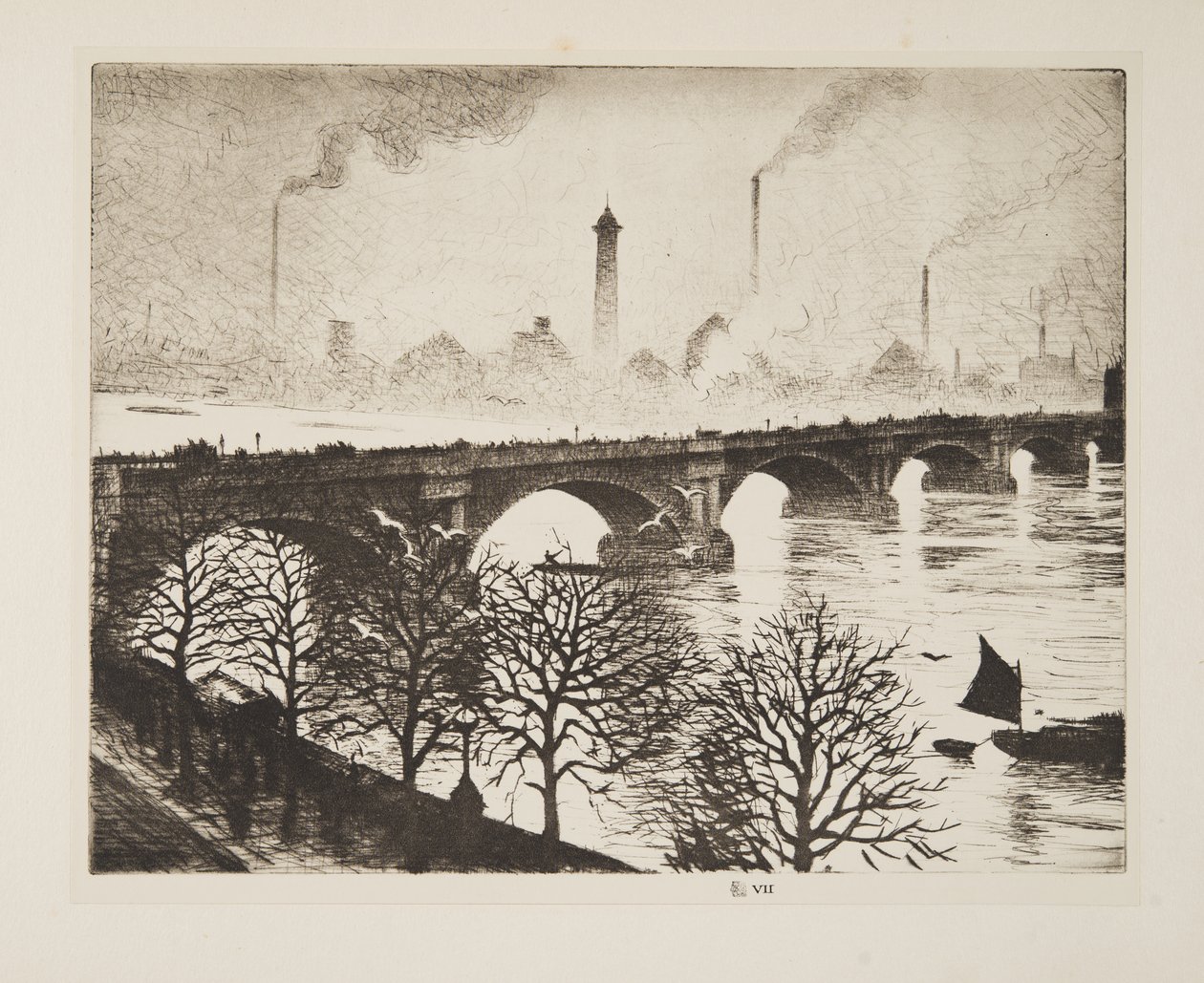 Waterloo Bridge från ett Savoy-fönster, pub.1925 (etsning) av Christopher Richard Wynne Nevinson