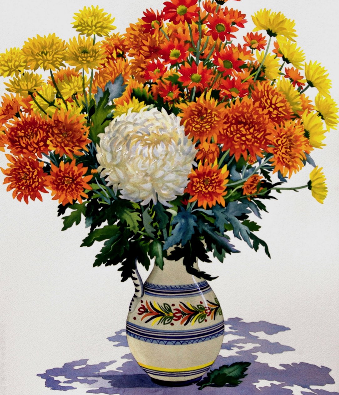 Krysantemum i mönstrad kanna, 2005 (wc på papper) av Christopher Ryland