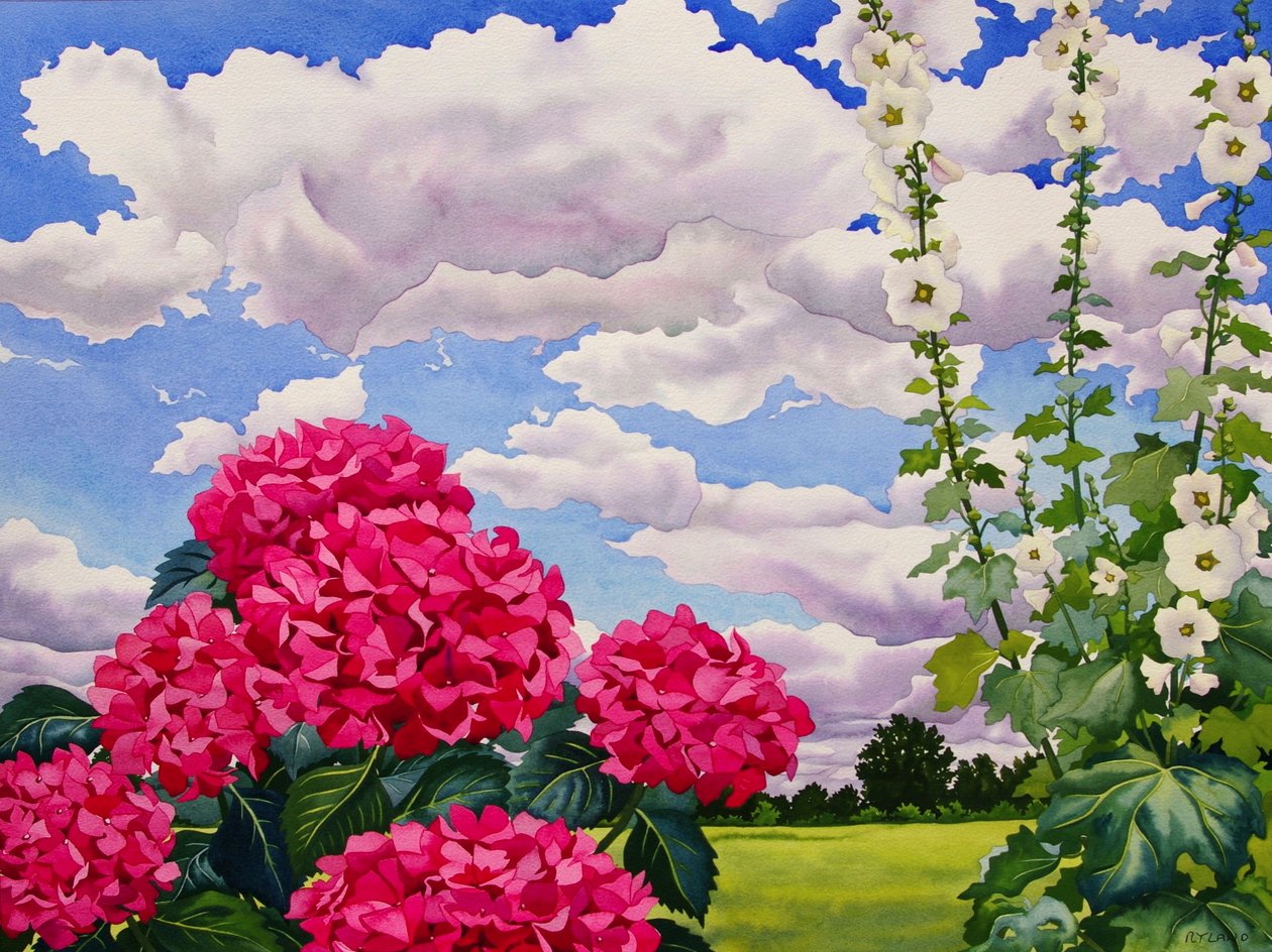 Blommor vid kanten av en äng, 2008 (wc på papper) av Christopher Ryland